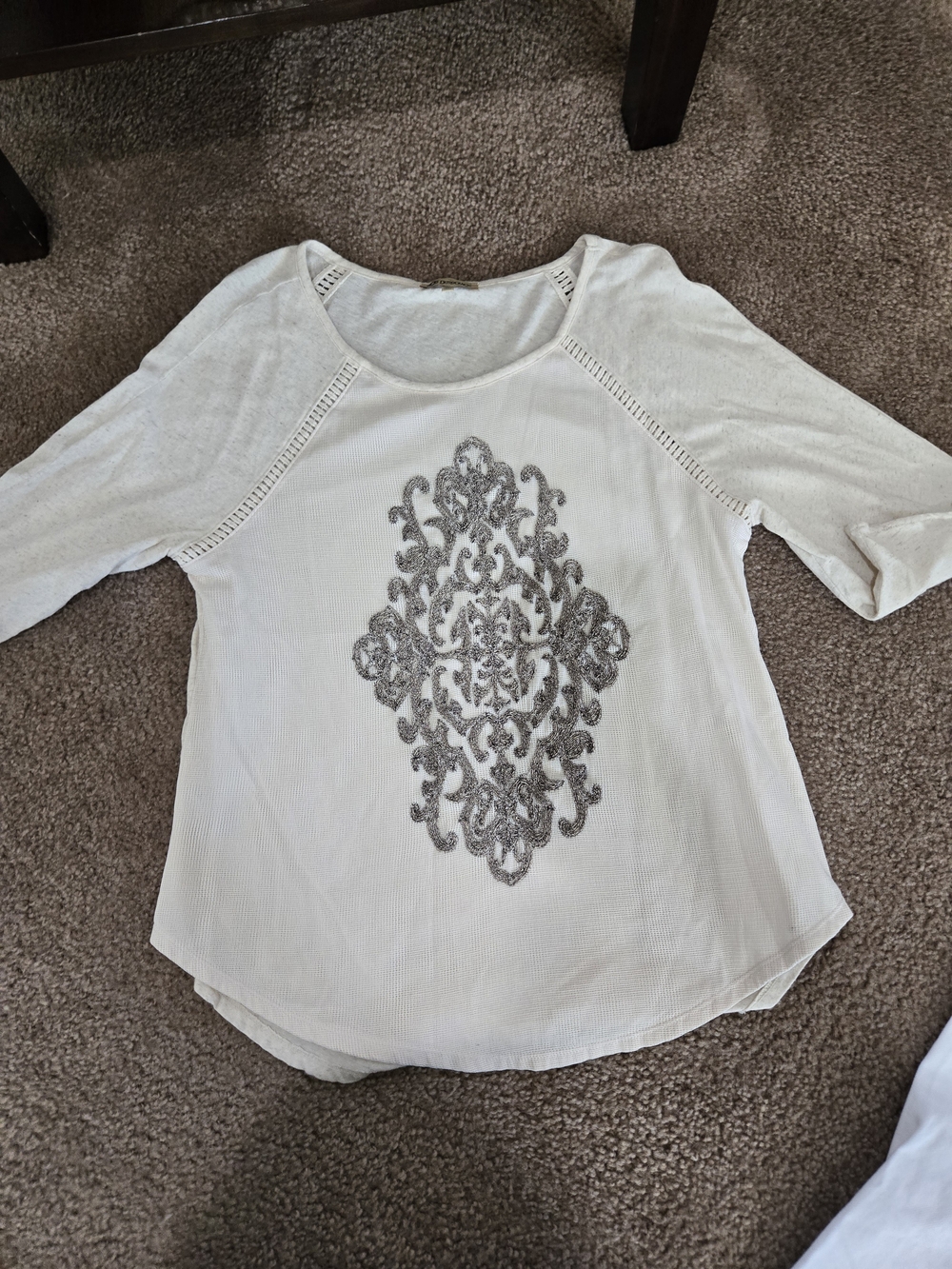 Women's White Embellished Scoop-Neck Top